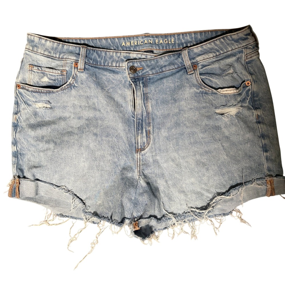 American Eagle Distressed High Rise Denim Shorts Light Wash Women 18